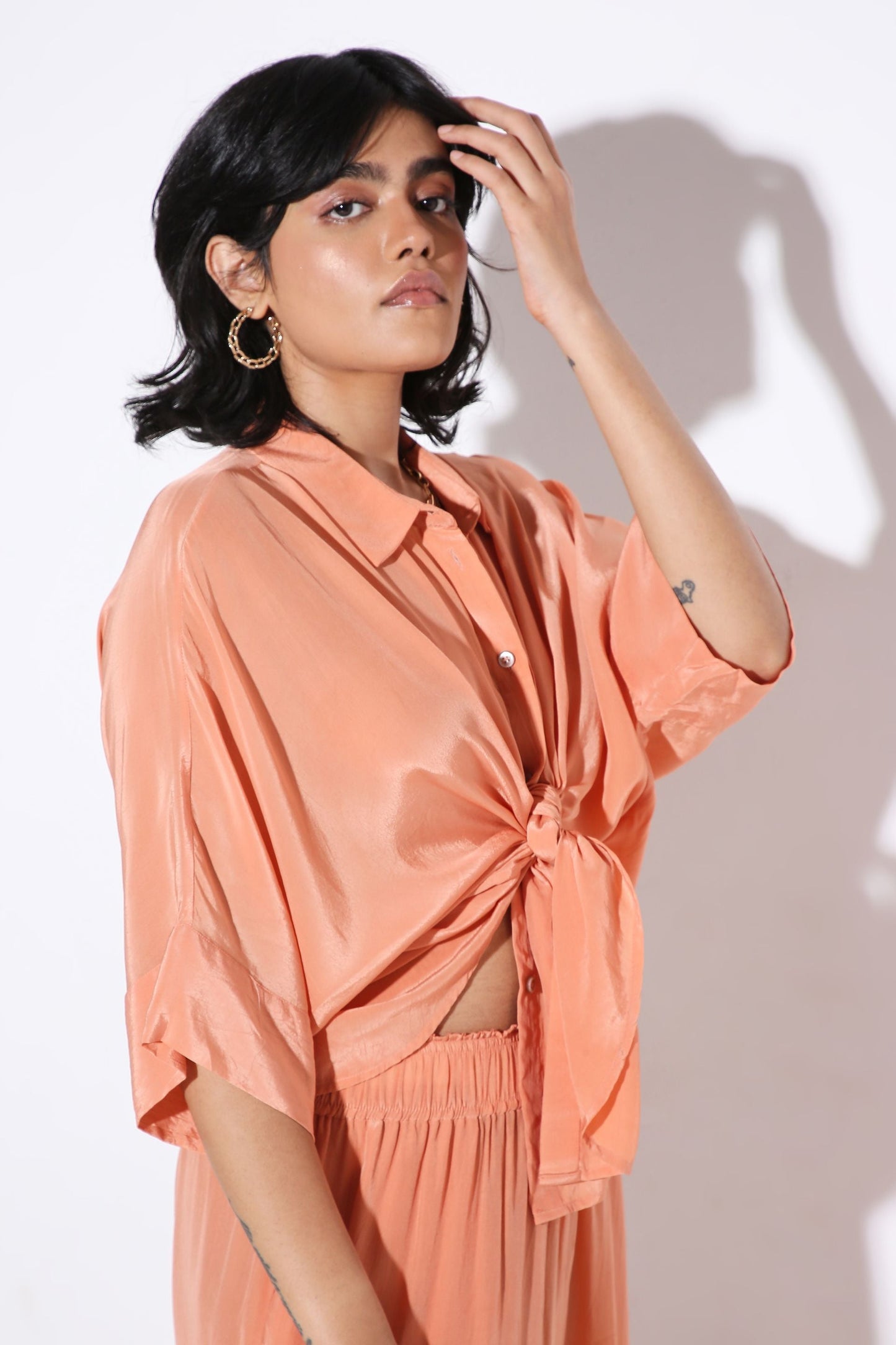 Relaxed fit Long Shirt and Relaxed Fit Pants Solid Color-Coord Set - Monokrom