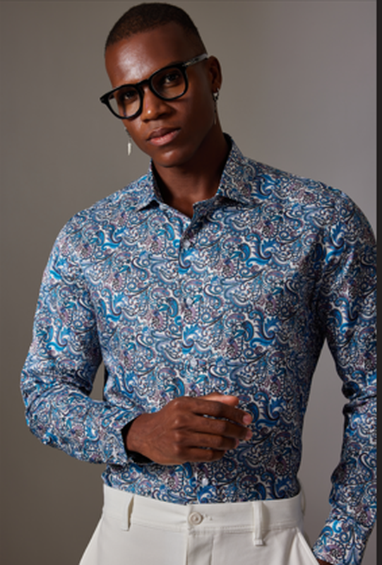 Blue Cotton / Silk Canclini Shirt Am-62