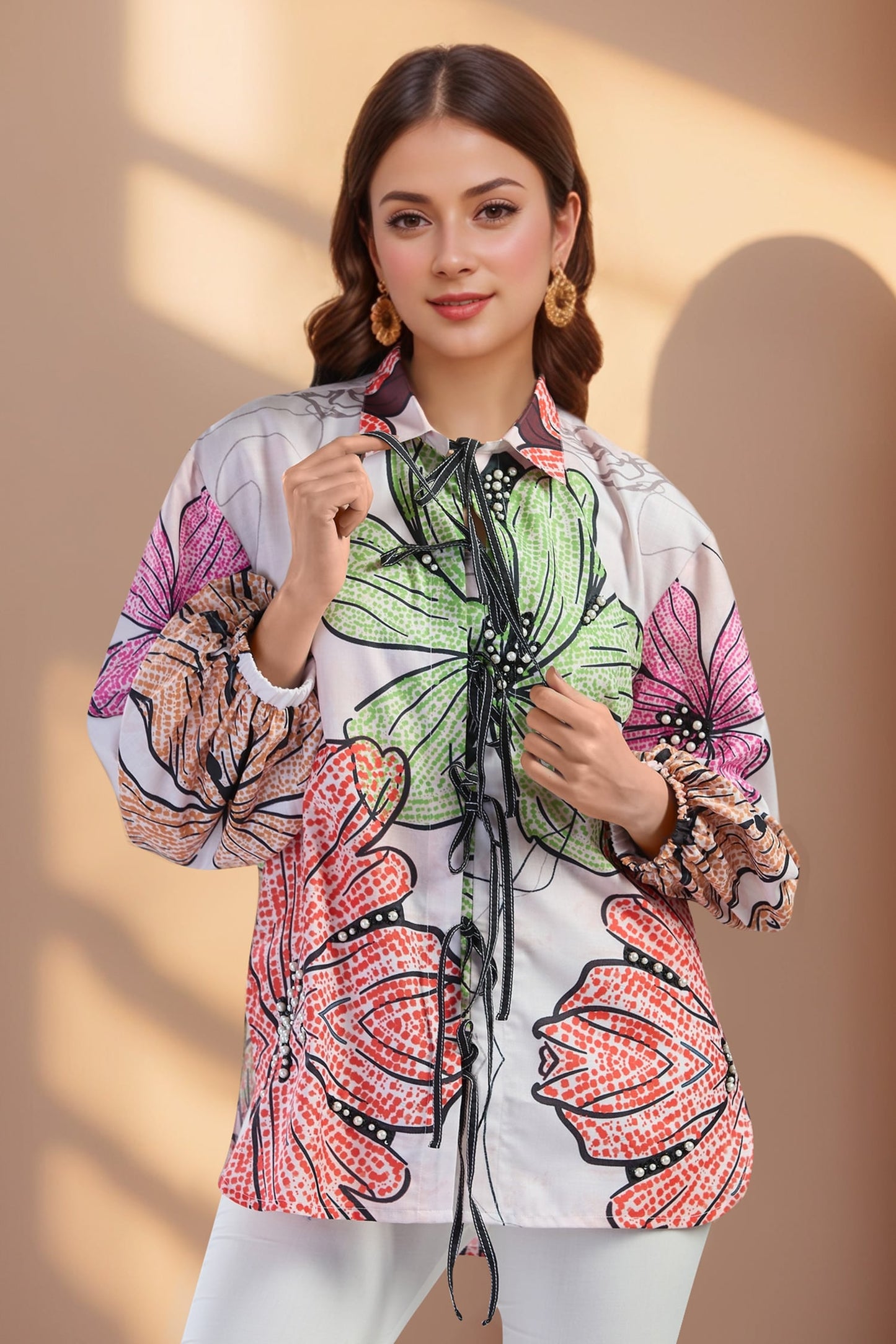 Pearl String Embroidered Shirt