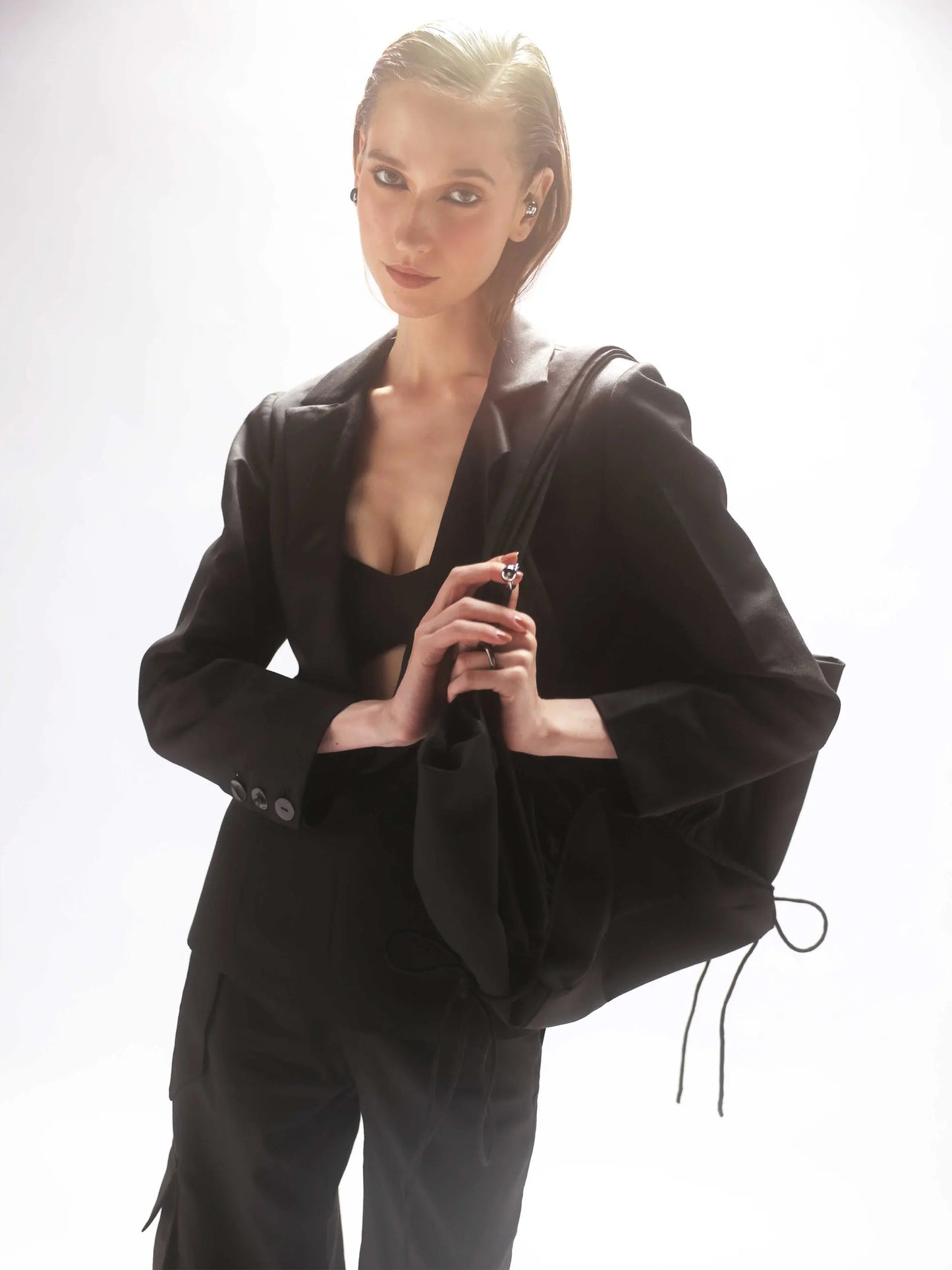 Black Cowl Lapel Blazer
