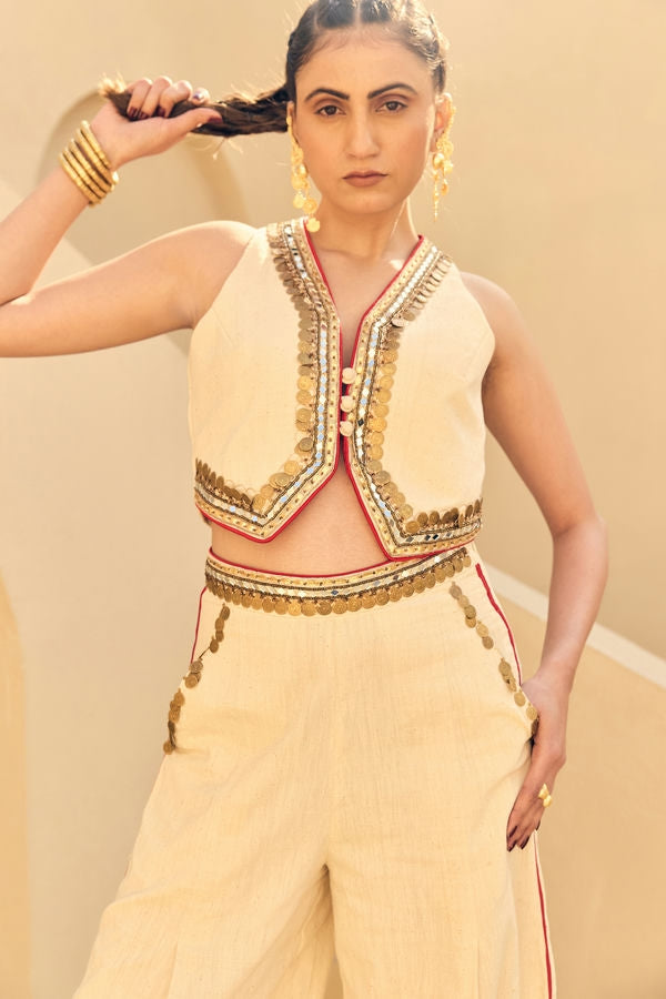 KHADI WAIST COAT WITH KHADI HERAM PANTS