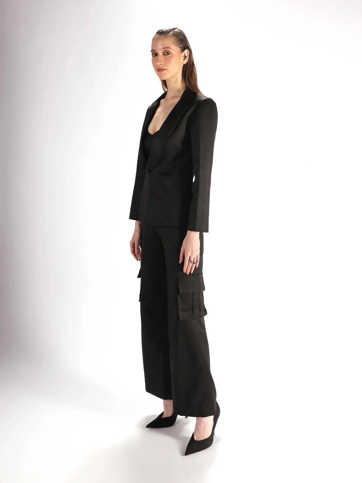 Black Cowl Lapel Blazer