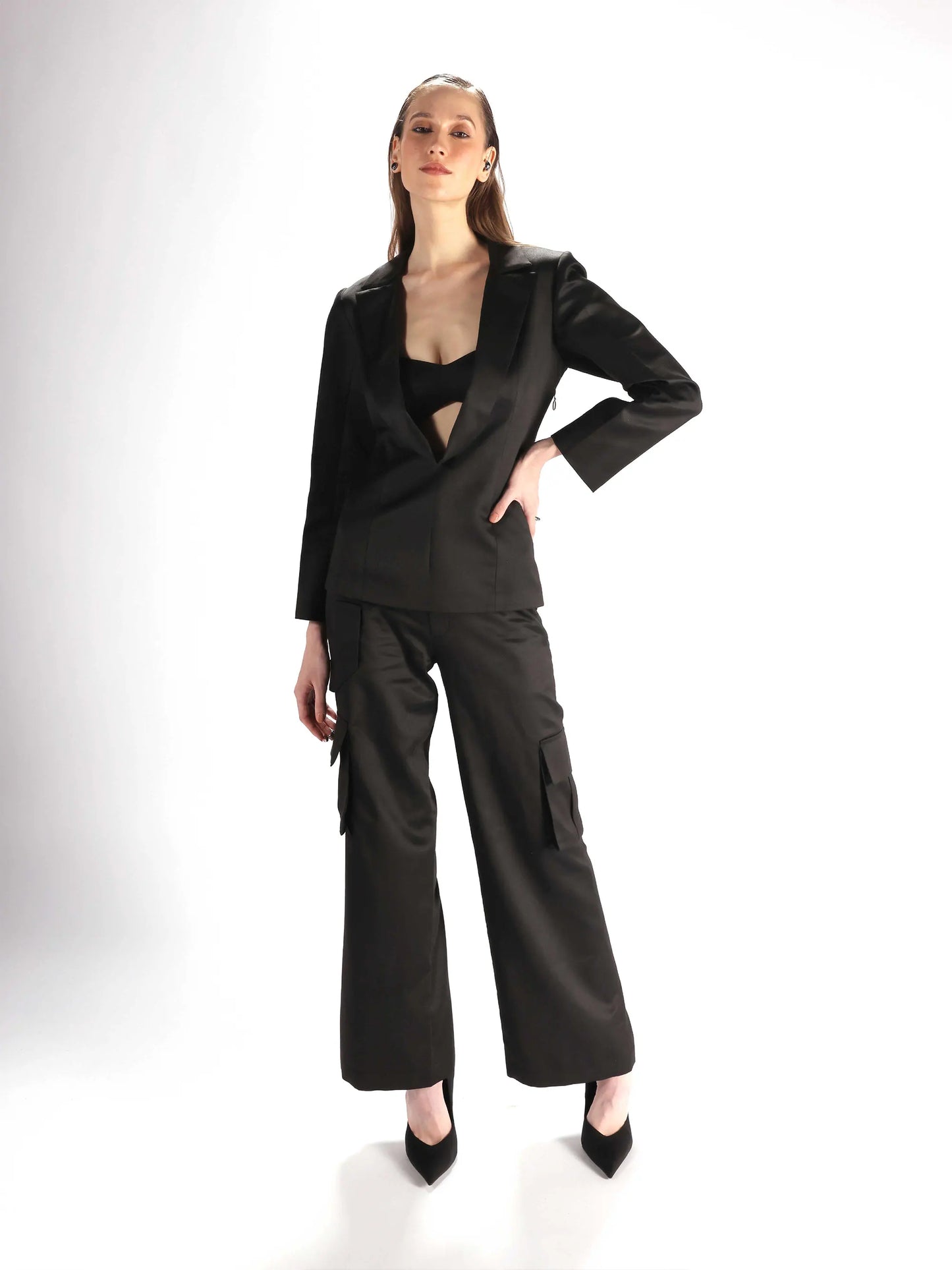 Black Cowl Lapel Blazer