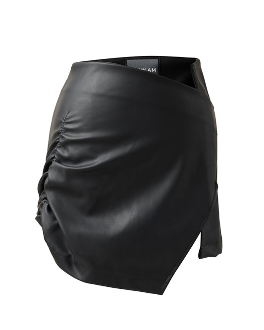 SHIRR FAUX LEATHER SKIRT