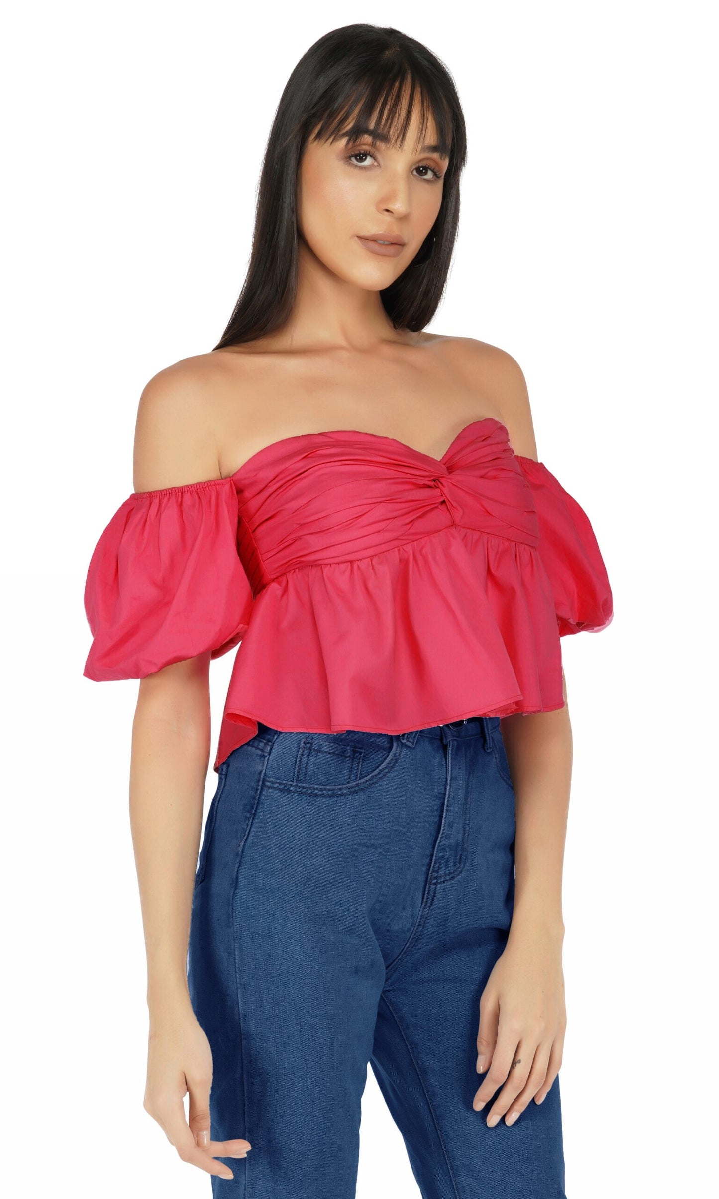 Pink Off Shoulder Puff Sleeves Top
