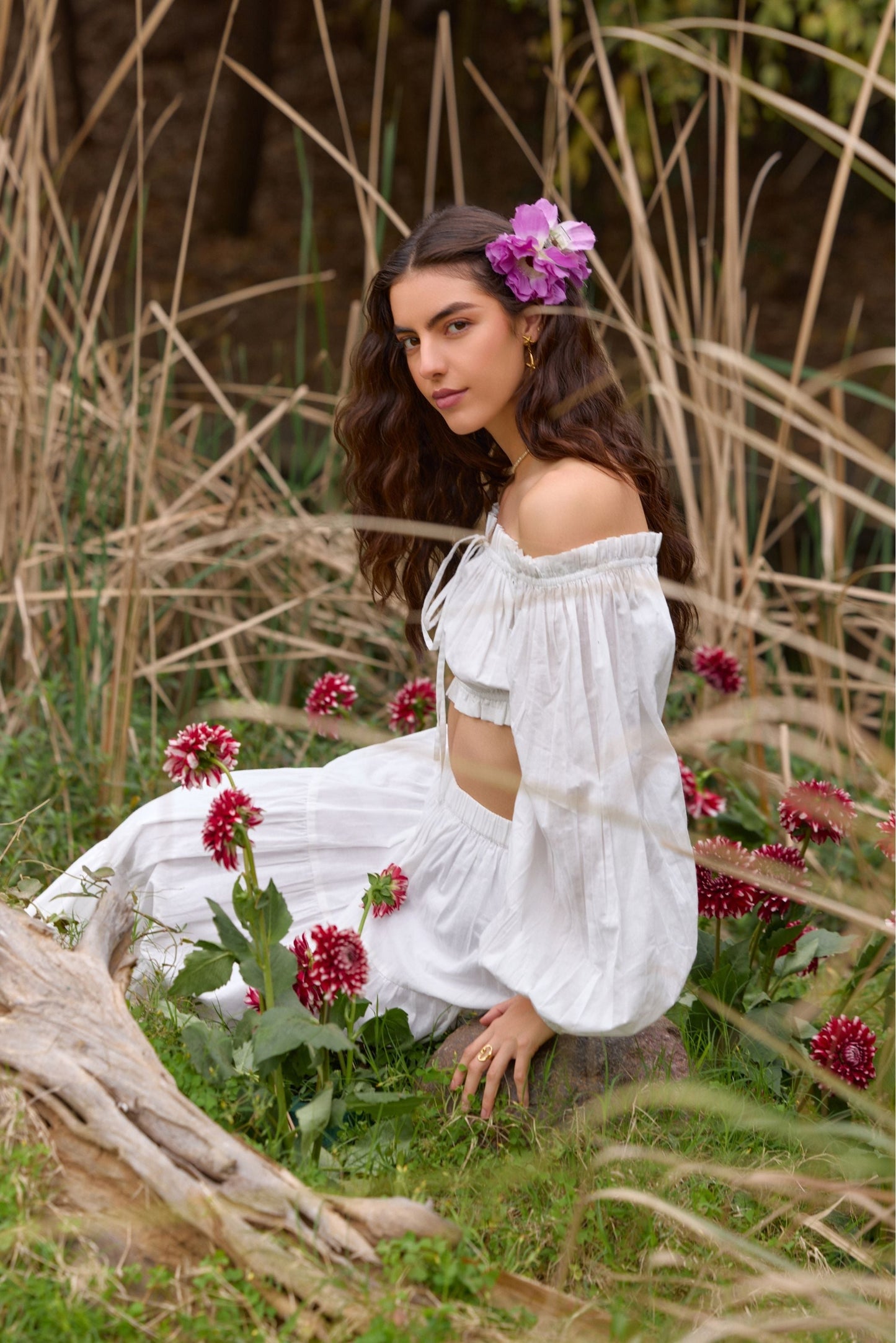 White Off-Shoulder Co-ord Set