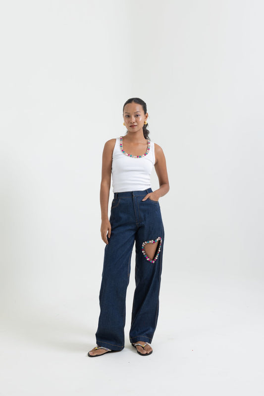 Gem Heart Denim Pants