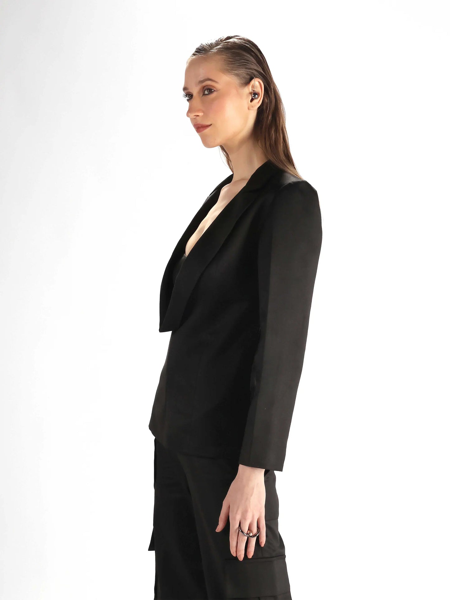 Black Cowl Lapel Blazer