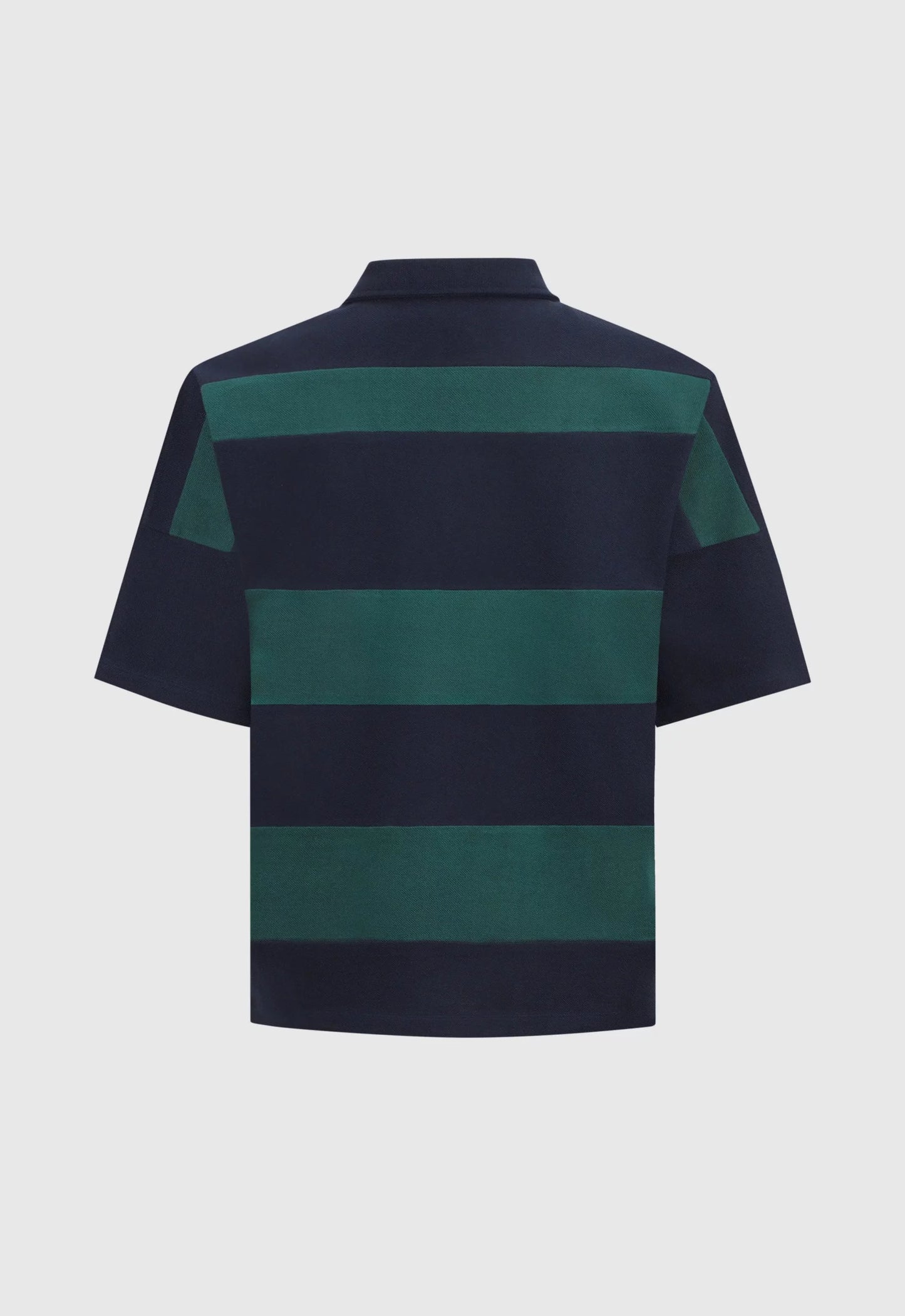 Alpha Cross Woven Striped Polo in Navy and Green