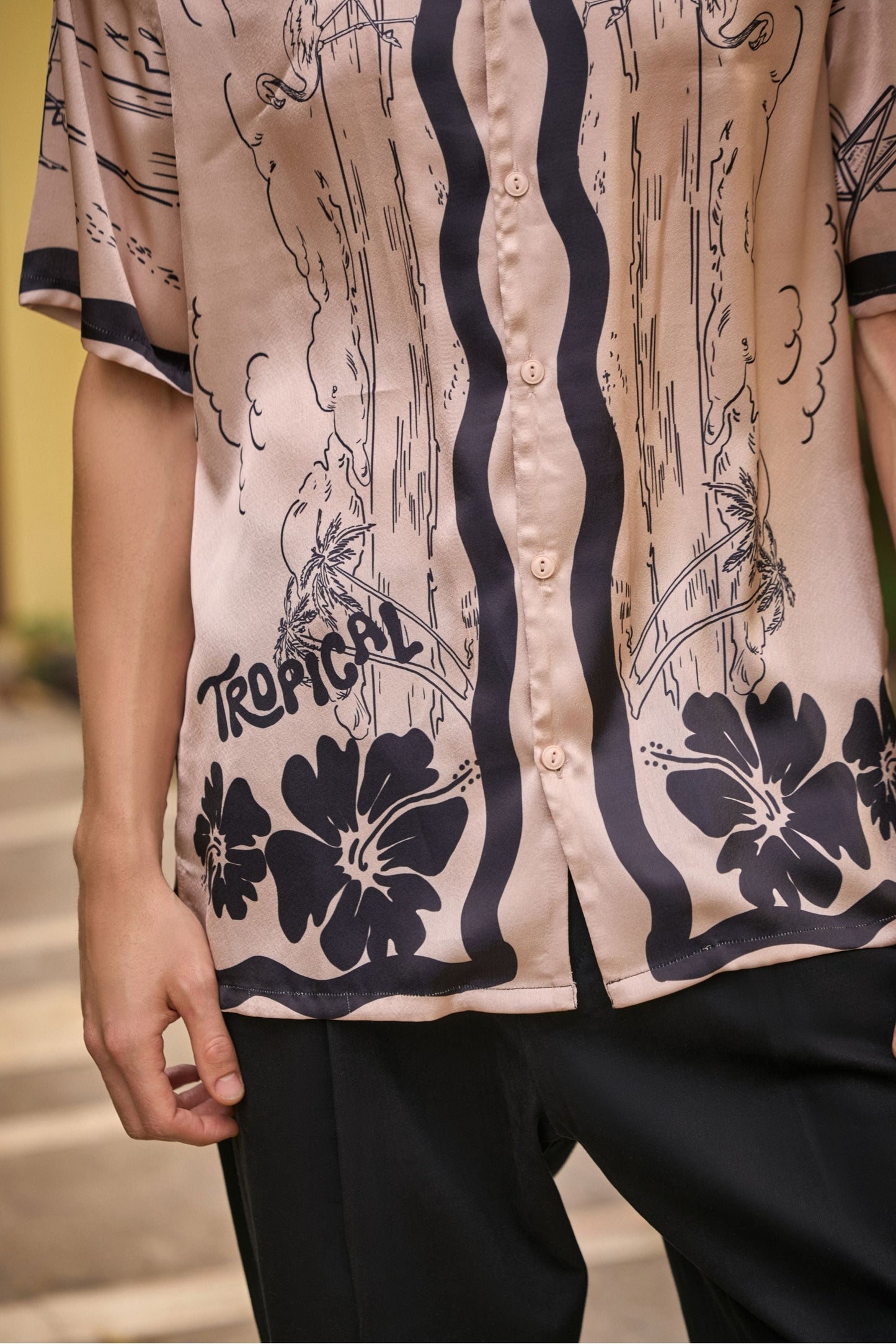 Tropical Hibiscus Printed Camp Collar Shirt