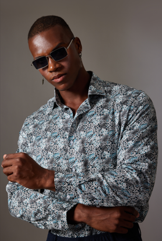 Blue Cotton Silk Canclini Shirt Am-73
