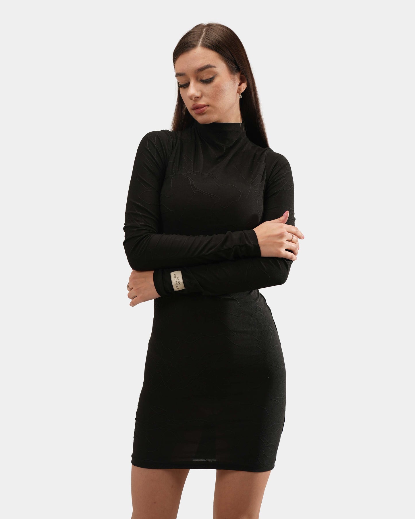 Embroidered Turtleneck Dress