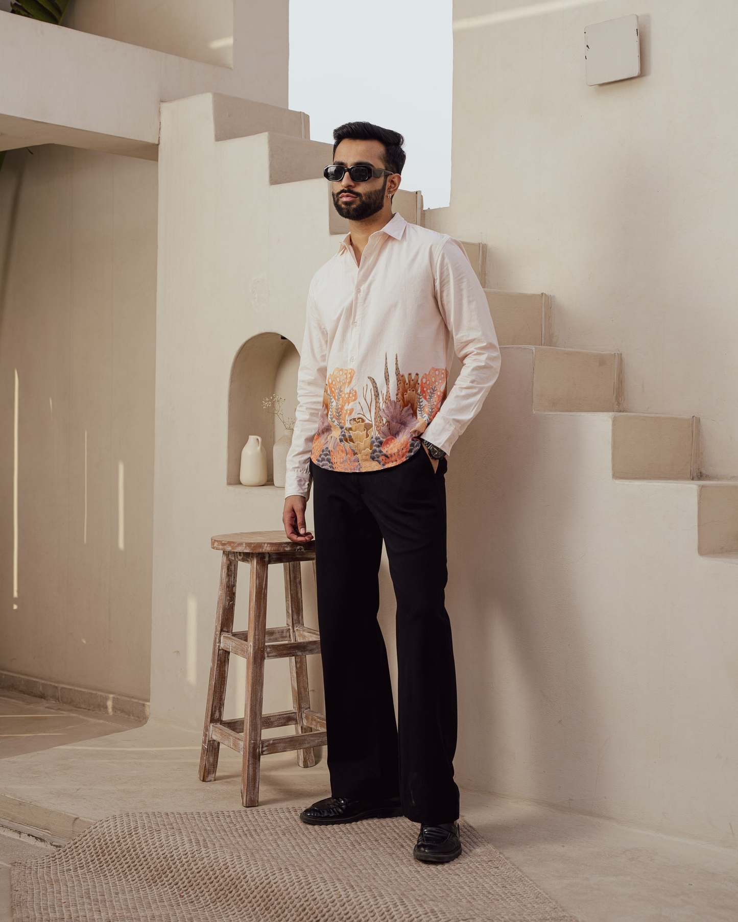 Aquatic Plant Ivory Full Sleeves Cotton Shirt