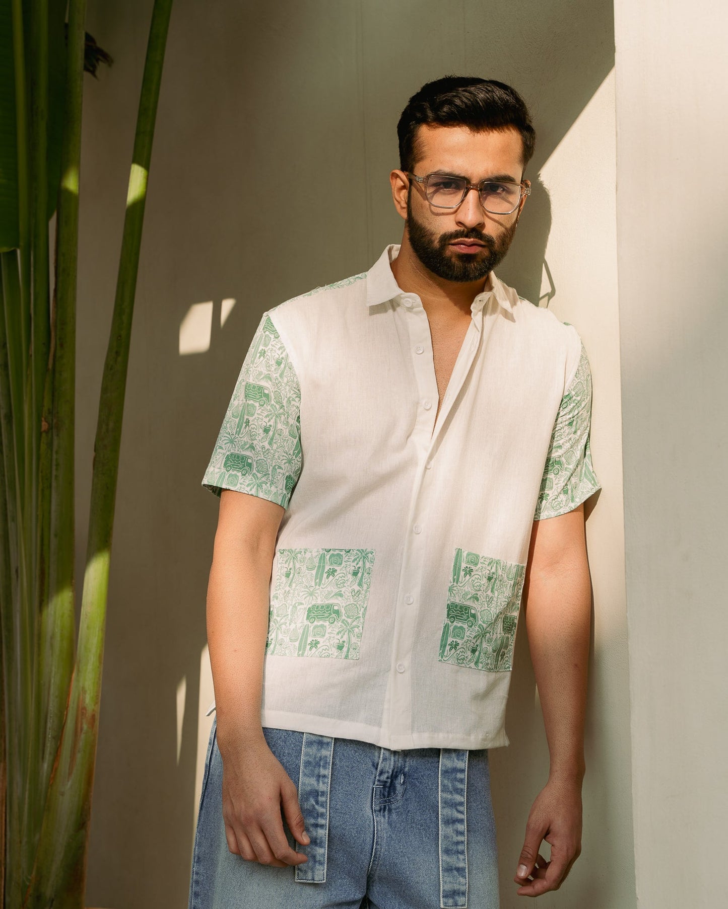 Beach Doodle Mint Pocket Linen Shirt