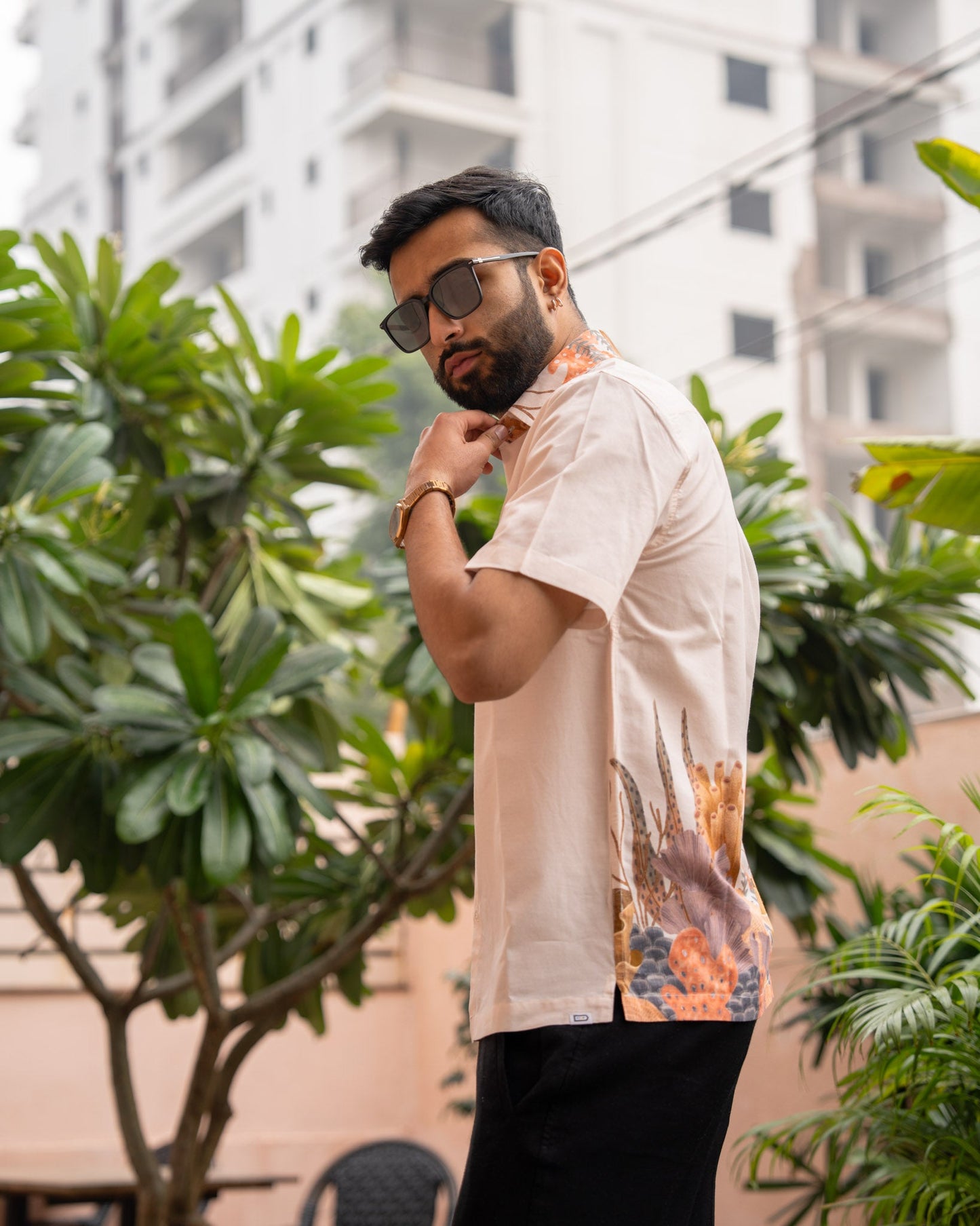 Aquatic Plant Ivory Side Patch Shirt