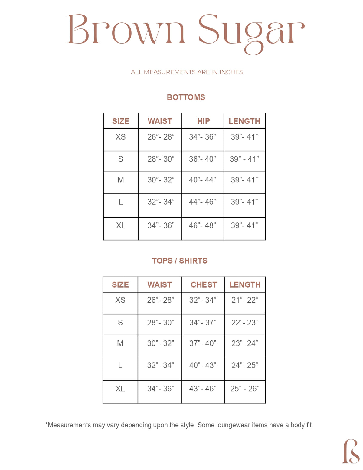 Size chart