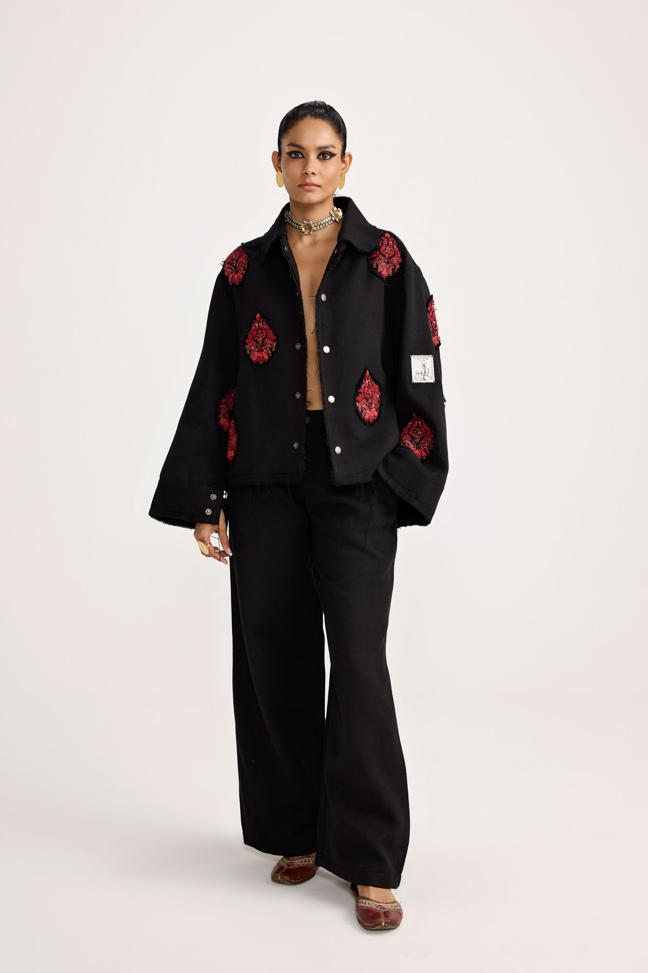 Unisex Hand Embriodered Black - Jacket