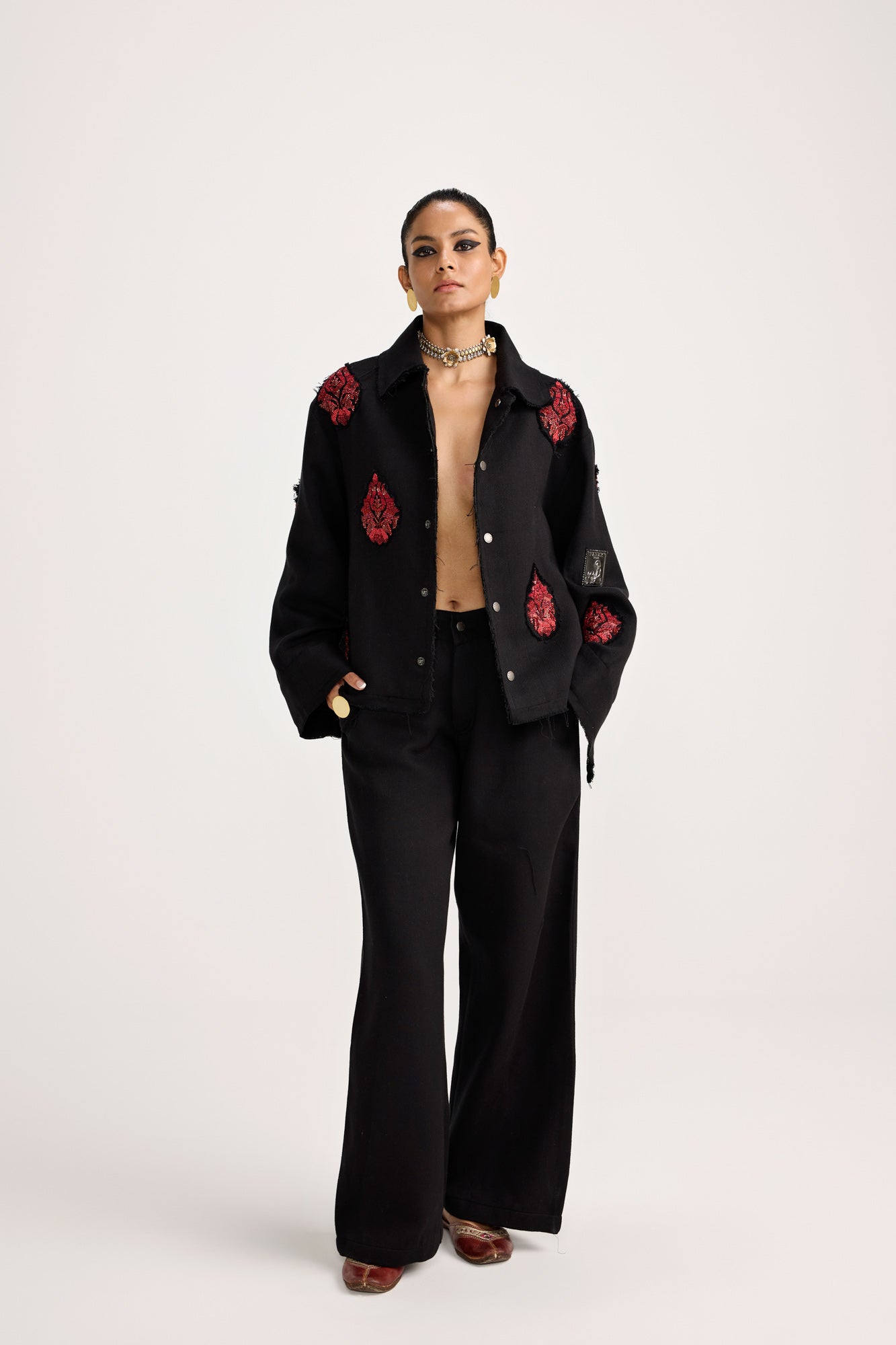 Unisex Hand Embriodered Black - Jacket