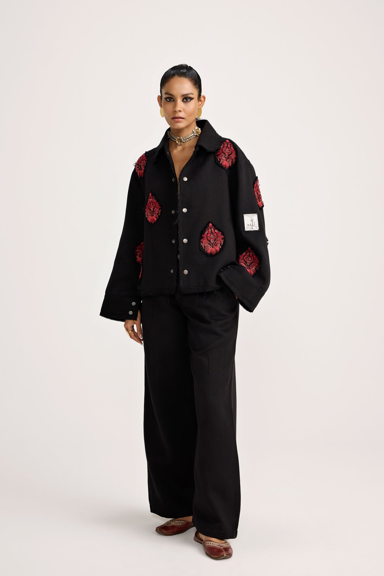 Unisex Hand Embriodered Black - Jacket