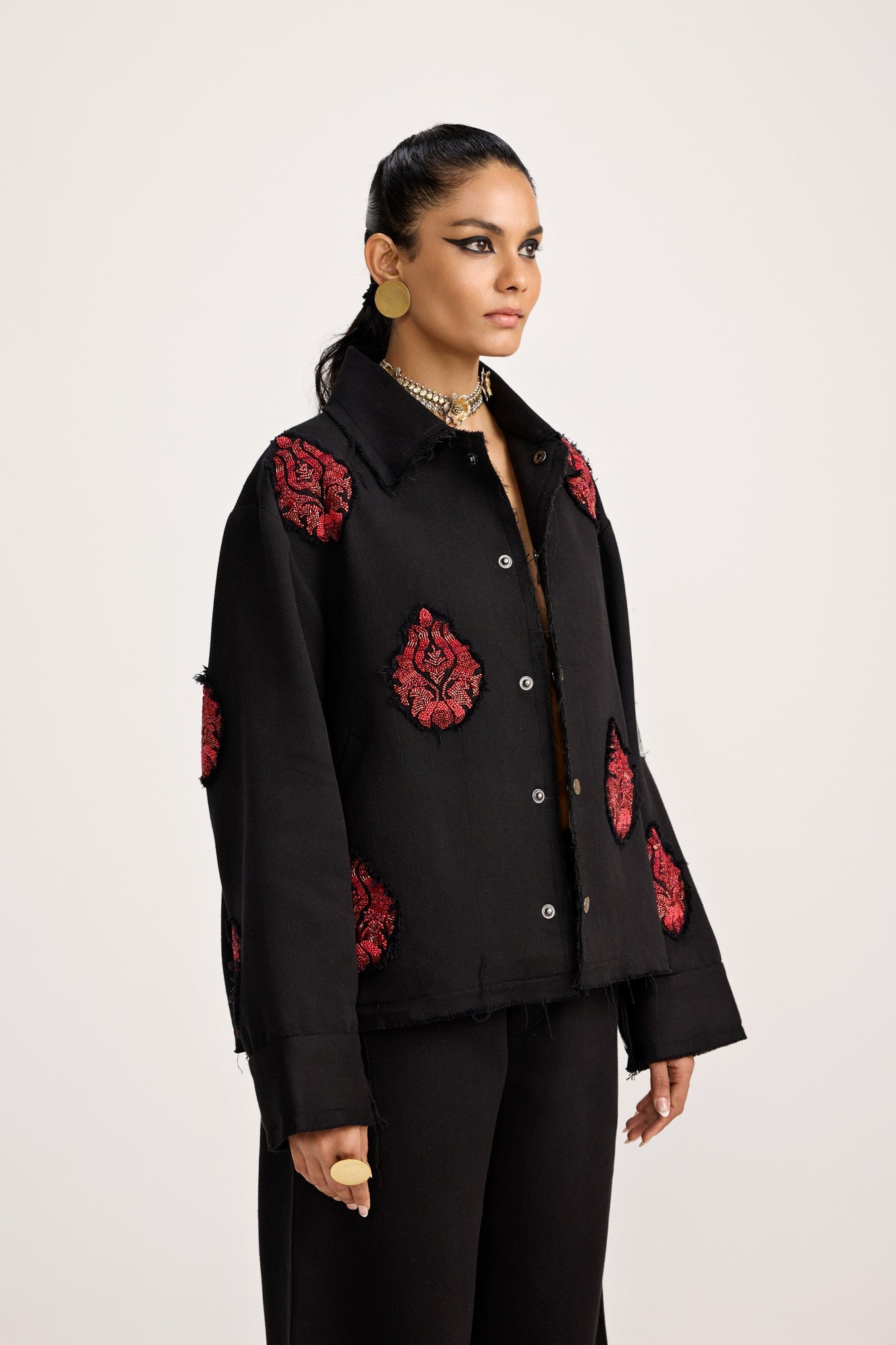 Unisex Hand Embriodered Black - Jacket