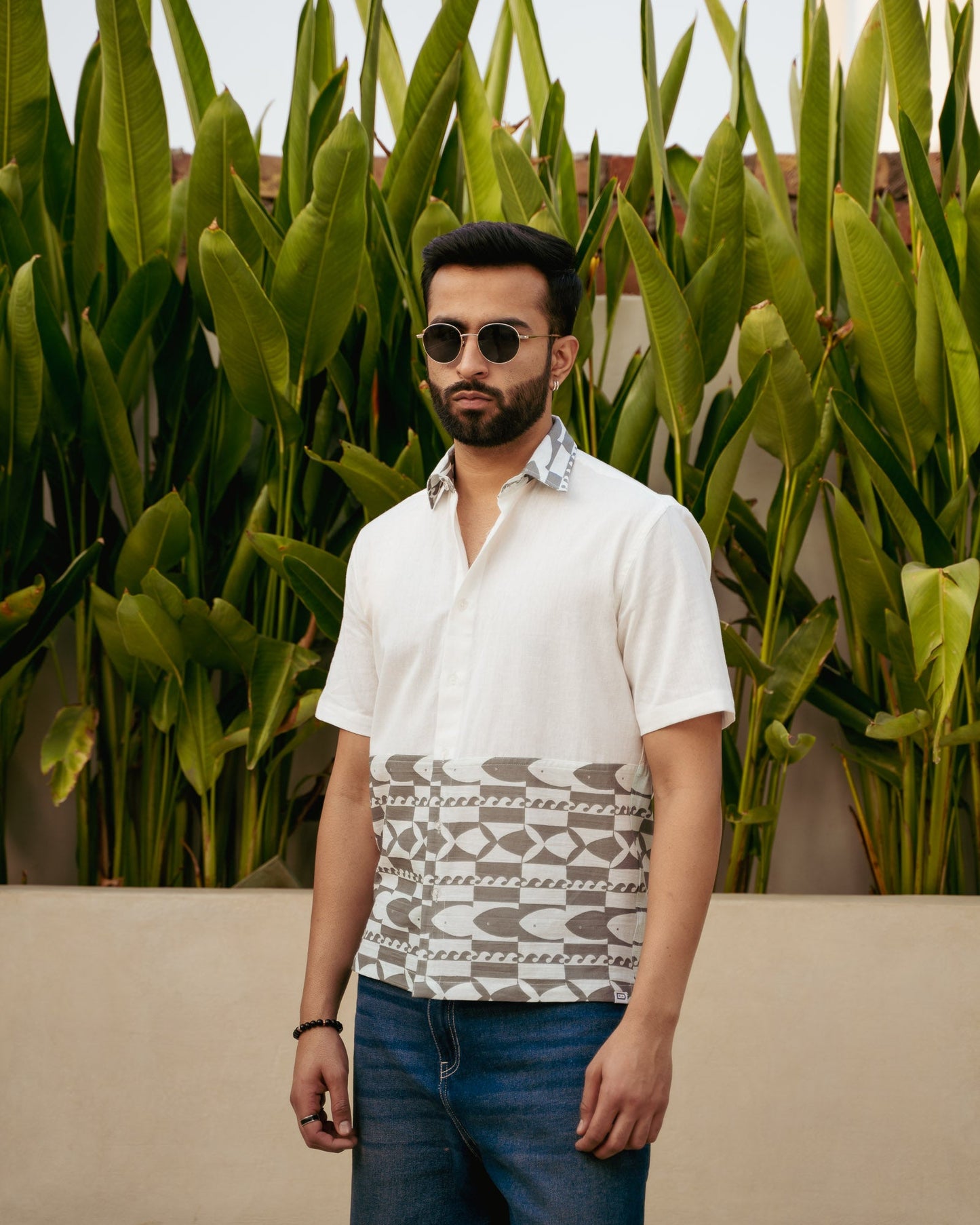 Funky Fish Teal Blue Linen shirt