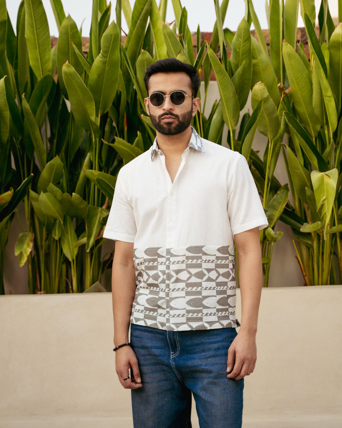 Funky Fish Teal Blue Linen shirt