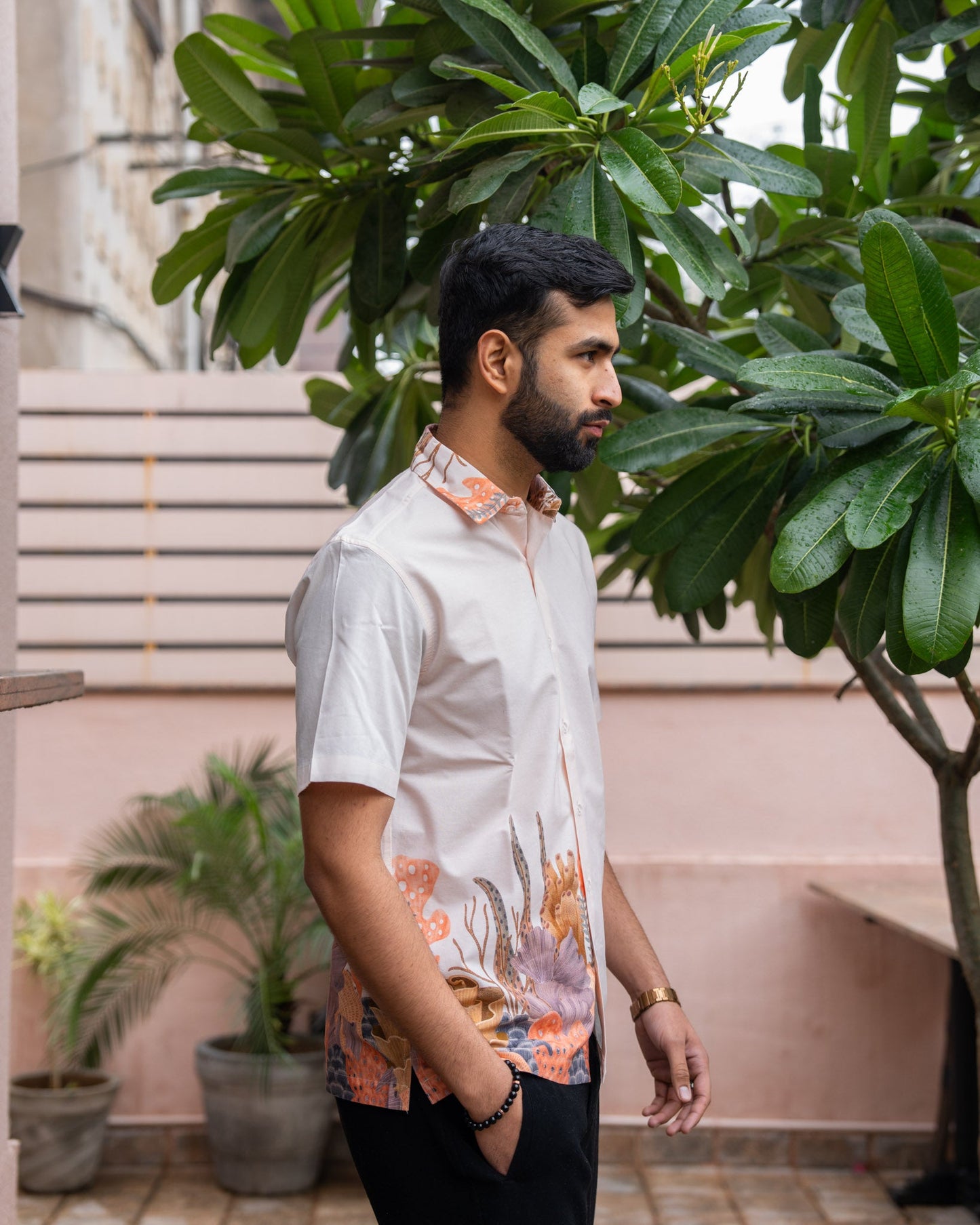 Aquatic Plant Ivory Side Patch Shirt