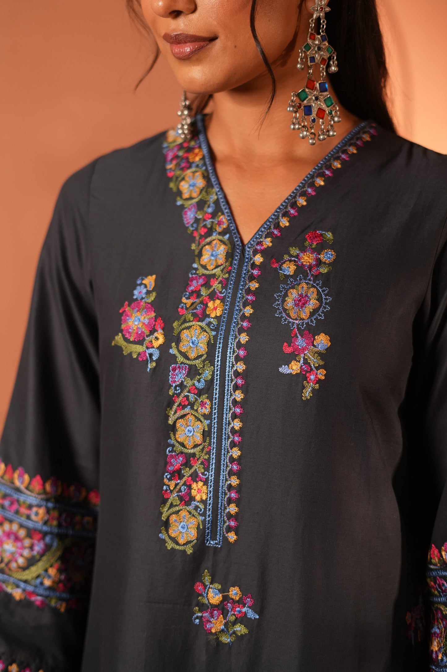 Black Plum Lawn Embroidered Kurta Set With Dupatta