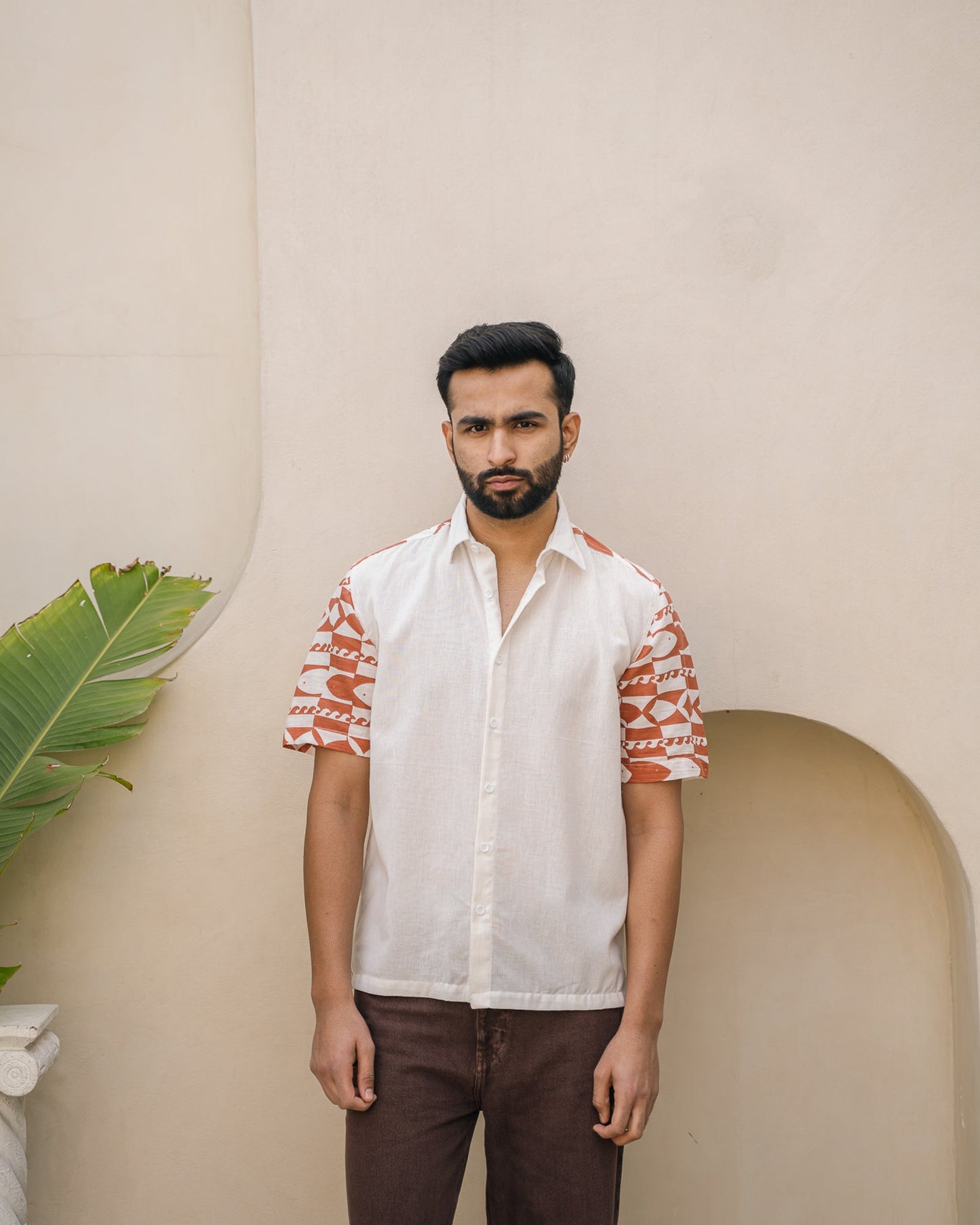 Funky Fish Terracotta Linen Shirt
