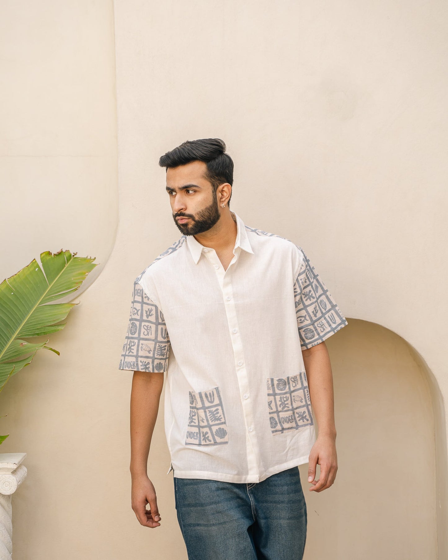 Aqua Block Ink Oversize Linen Shirt