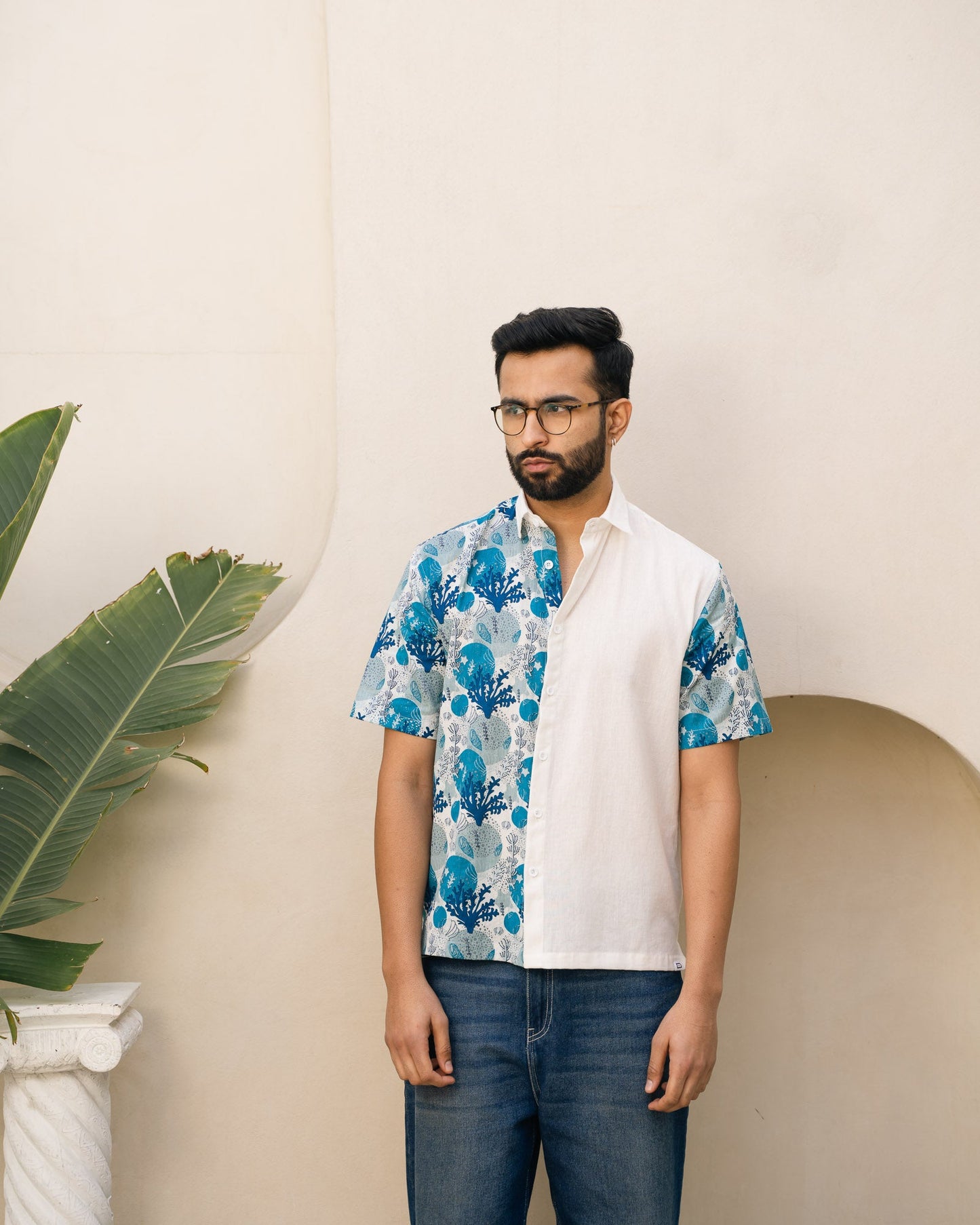 Ocean Life Half and Half Turkish Linen shirt