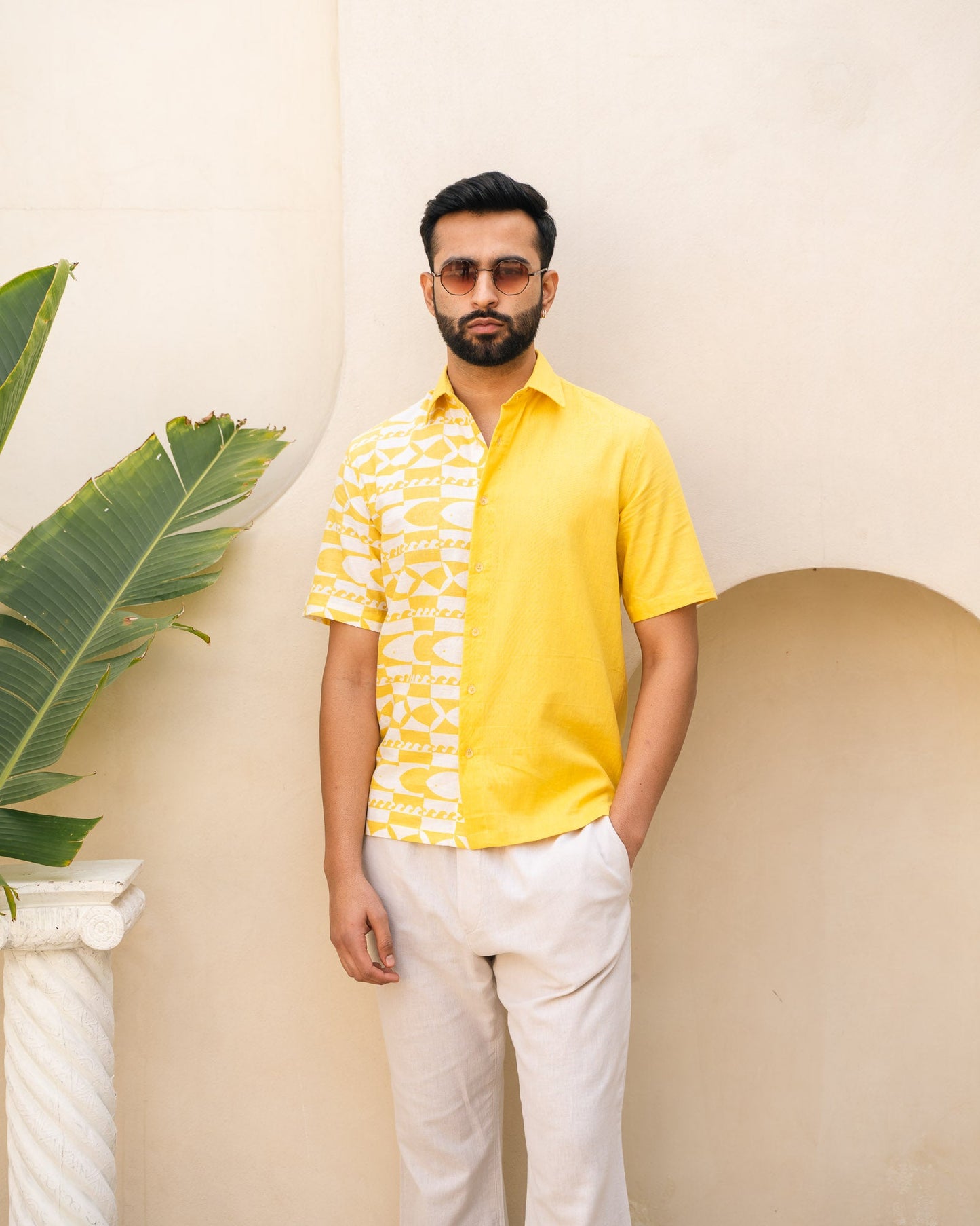 Funky Fish Half and Half Lemon Linen Shirt