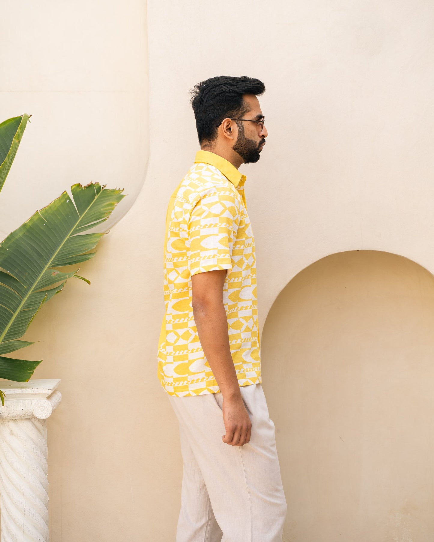 Funky Fish Half and Half Lemon Linen Shirt