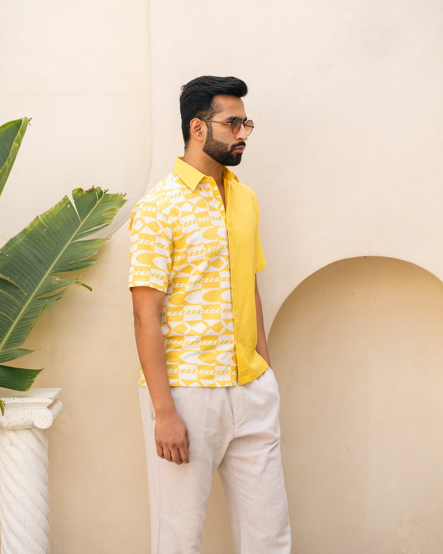 Funky Fish Half and Half Lemon Linen Shirt