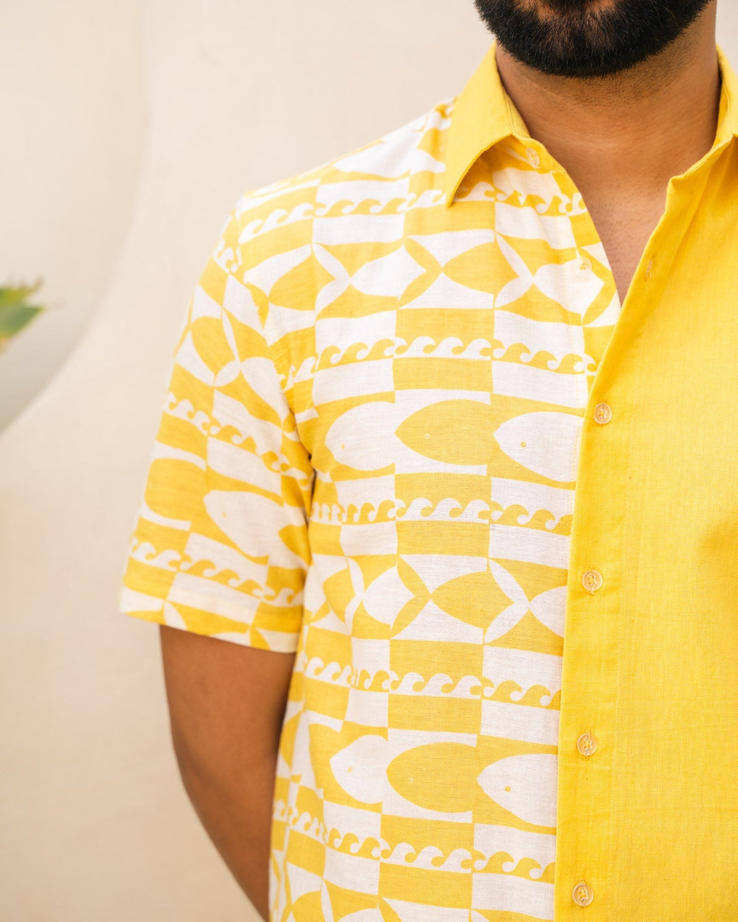 Funky Fish Half and Half Lemon Linen Shirt