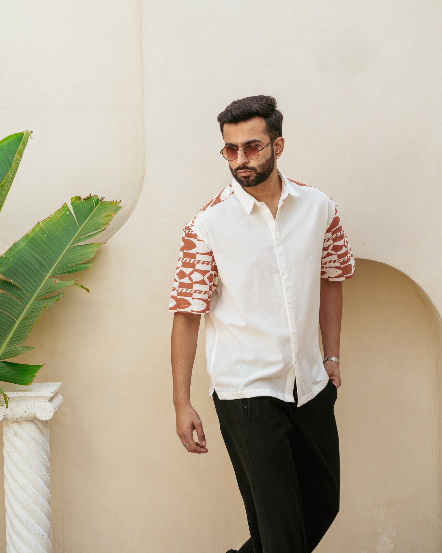 Funky Fish Terracotta Oversize Linen Shirt