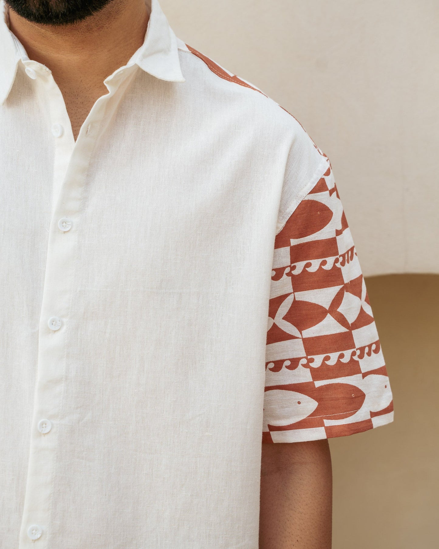 Funky Fish Terracotta Oversize Linen Shirt