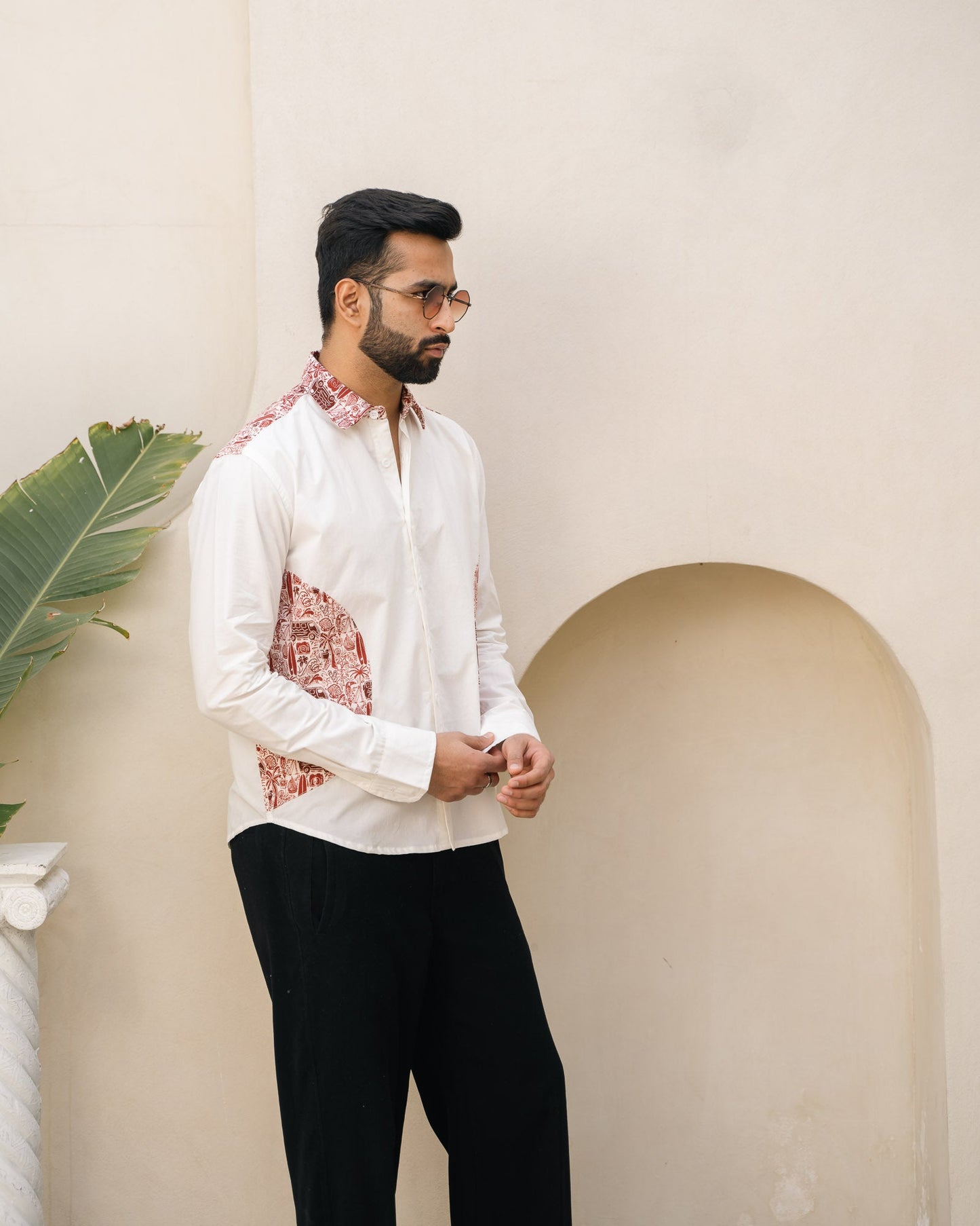 Beach Doodle Merlot Wheel Full Sleeves Linen Shirt