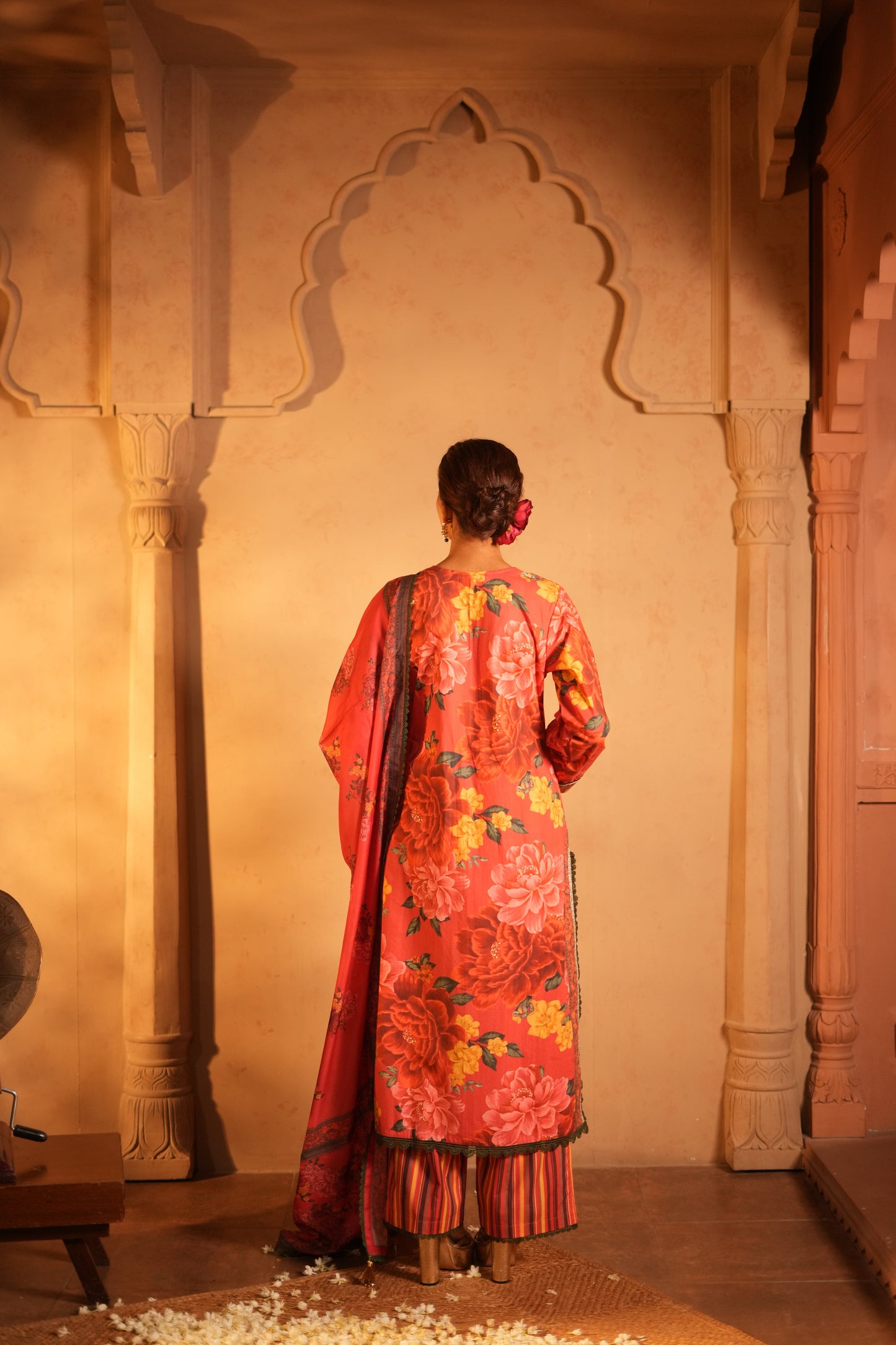 Red Floral Print Kurta Set with Dupatta