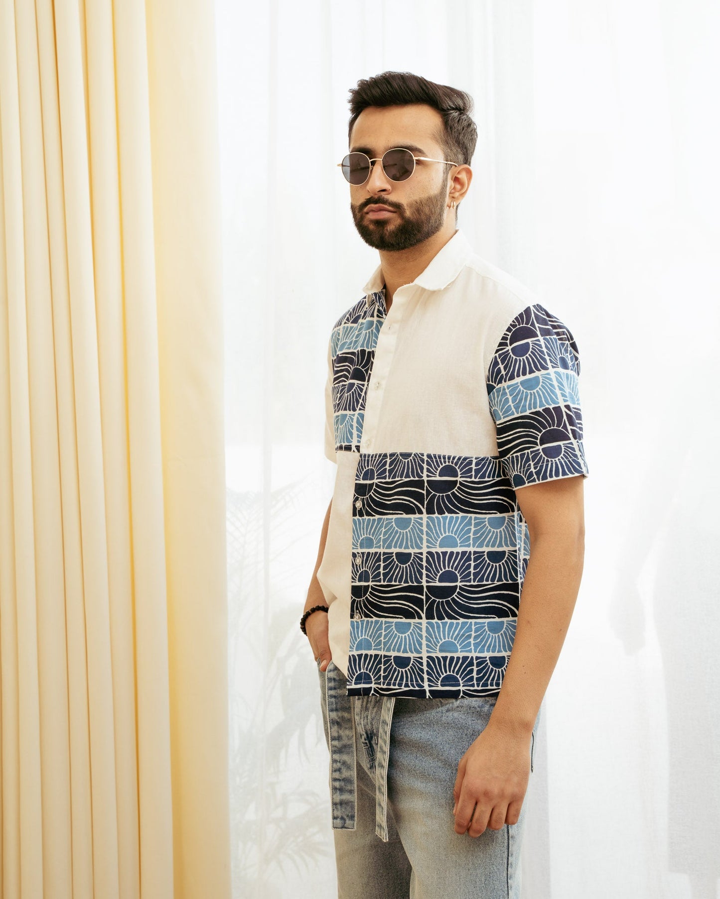 Beach Sun Ink Checks Linen Shirt