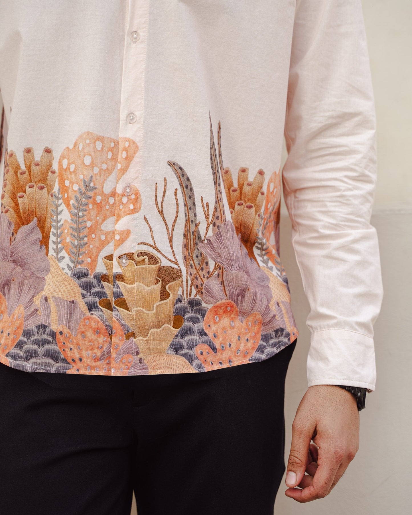 Aquatic Plant Ivory Full Sleeves Cotton Shirt
