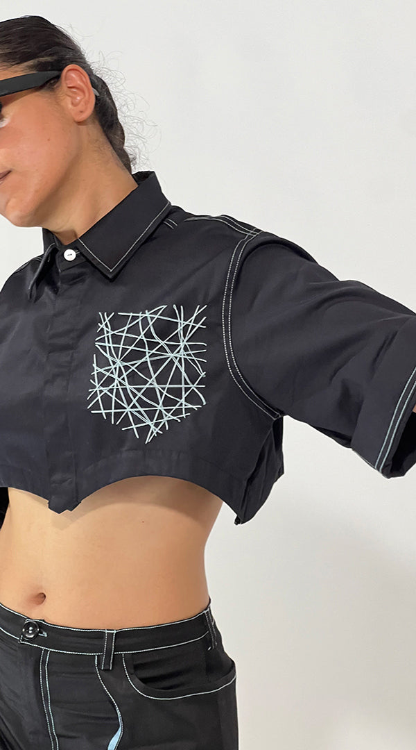 jaal crop black shirt skirt set