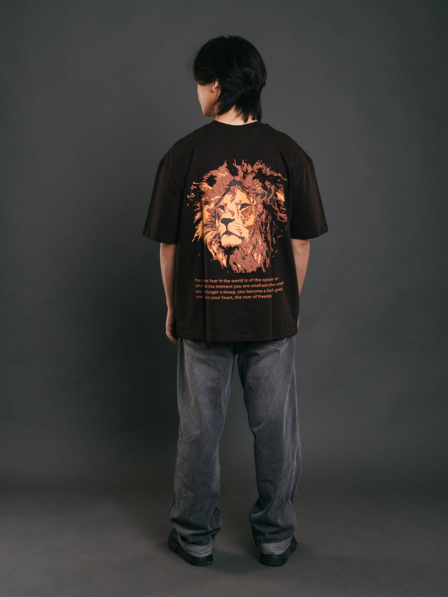 Unisex Lion Designed Brown T-shirt