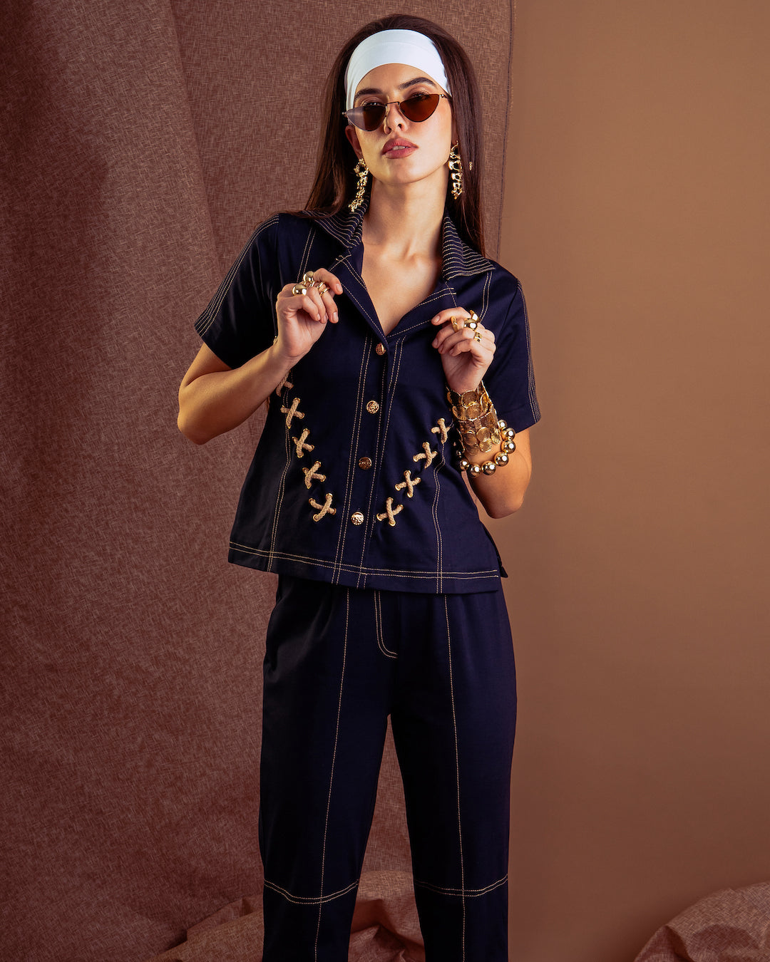 THE KNITTER BELTER COORD SET(NAVY KNIT)