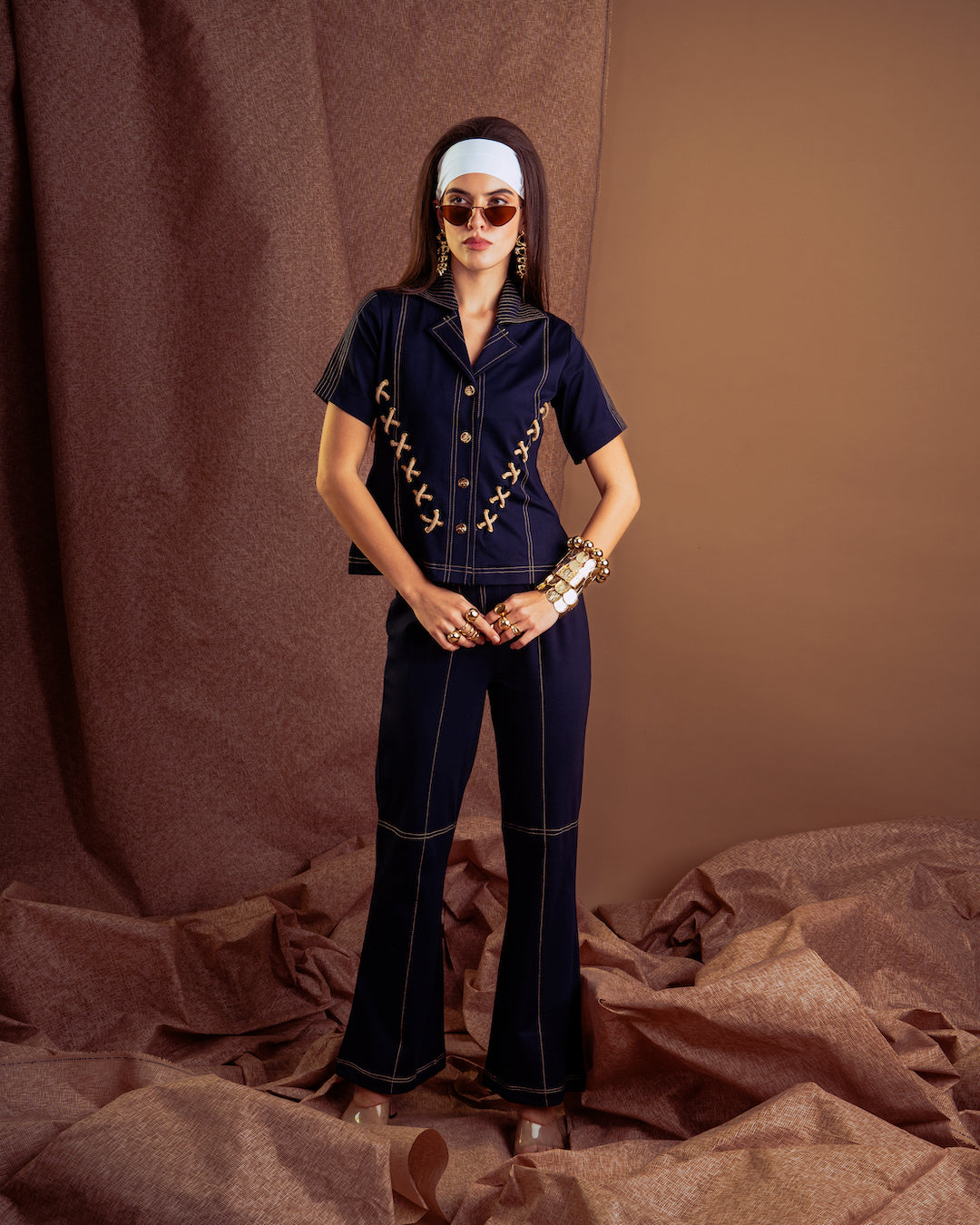 THE KNITTER BELTER COORD SET(NAVY KNIT)