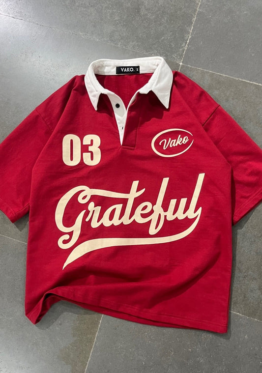 Unisex Red Grateful Polo Tshirt