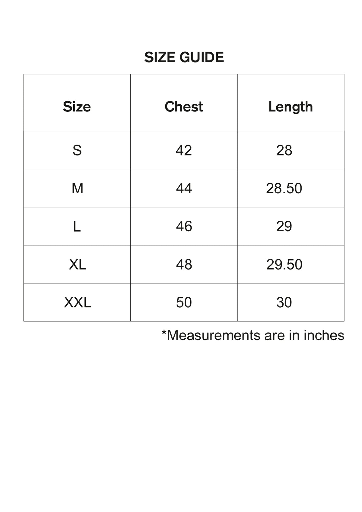 Size chart