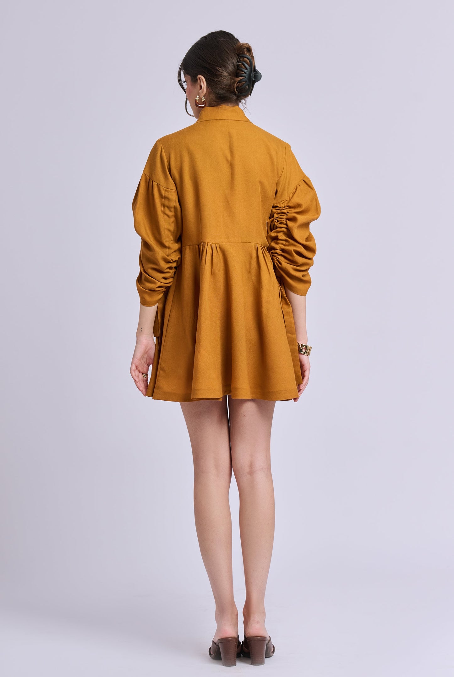 Sydnie Brown Dress with Gathered Sleeves