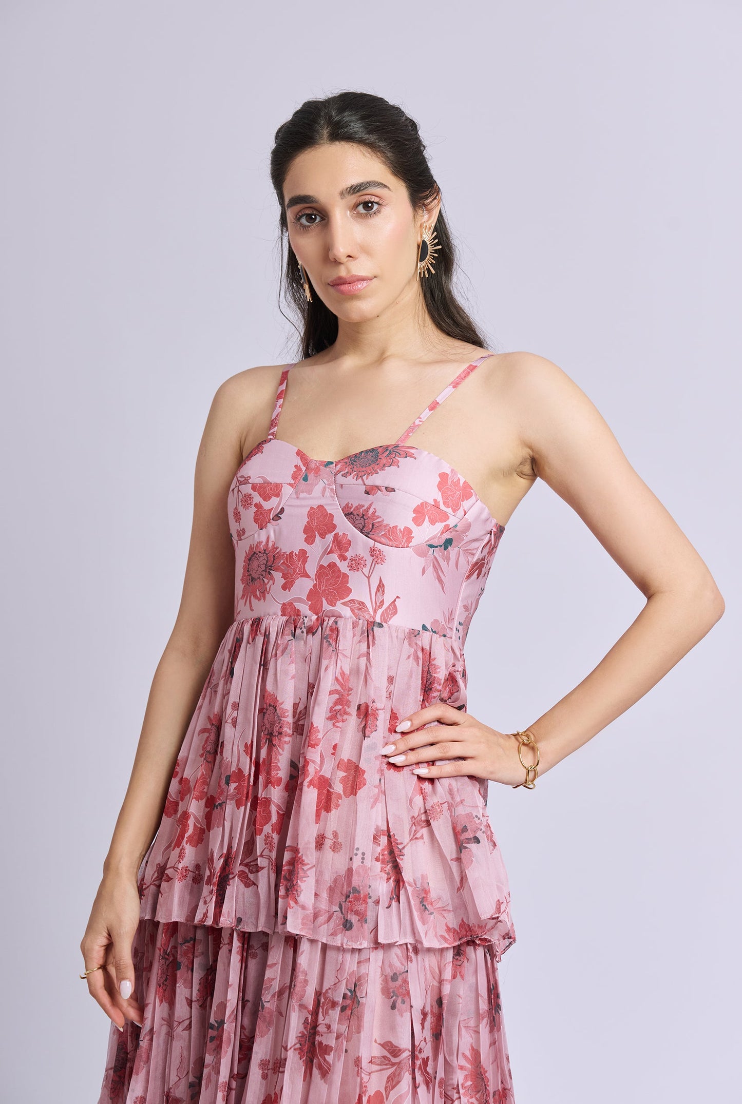 Coredelia Pink Flower Print Ruffle Maxi Dress