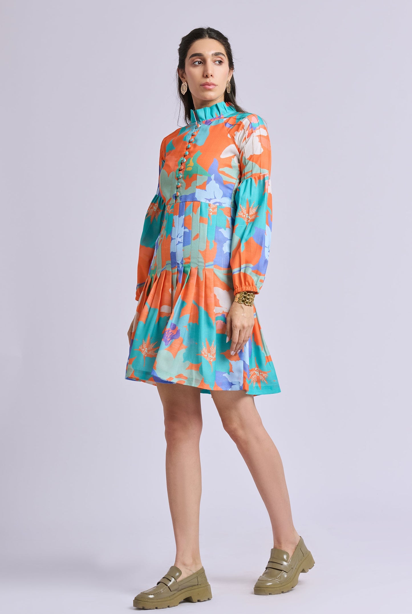 Orchid Multi Color Pleated Shirt Dress